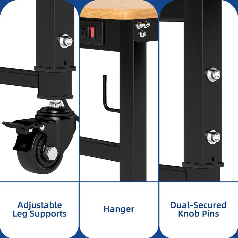 48"/60'' Work Bench for Garage with Pegboard & Power Outlets, 1600 LBS Load Capacity Ideal for Workshop