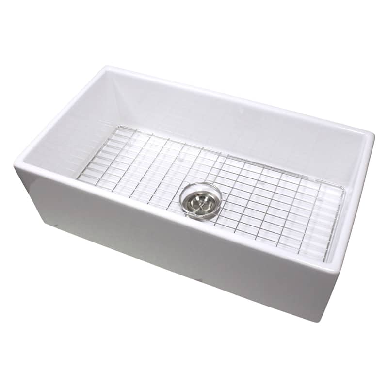 Highpoint Collection 33-inch White Single Bowl Fireclay Farmhouse Sink with Accessories - 33" x 18" x 10"