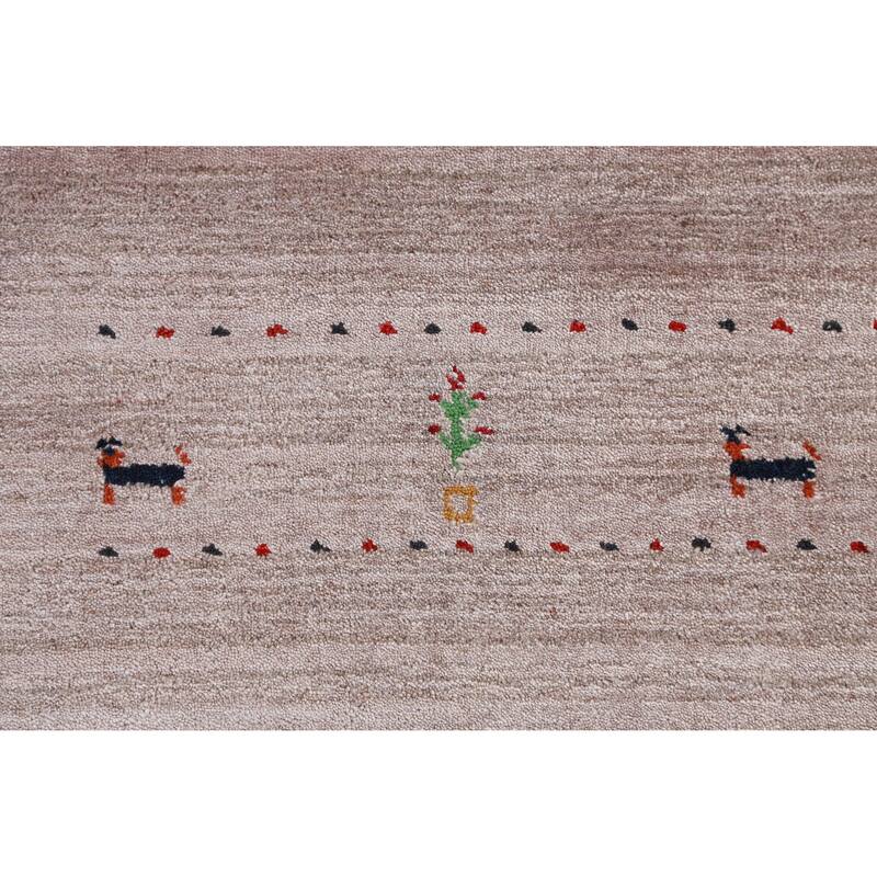 Hand Knotted Oriental 100% Wool Carpet Tribal Animal Pictorial Beige & Ivories Gabbeh Area Rug - 5' 0'' X 3' 0''