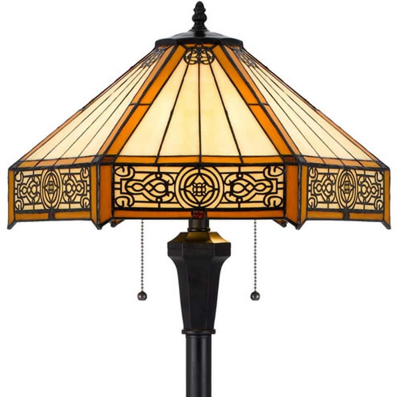 60 Inch Bronze Two Light Floor Lamp with Tiffany Glass Shade - 18" x 18" x 60"