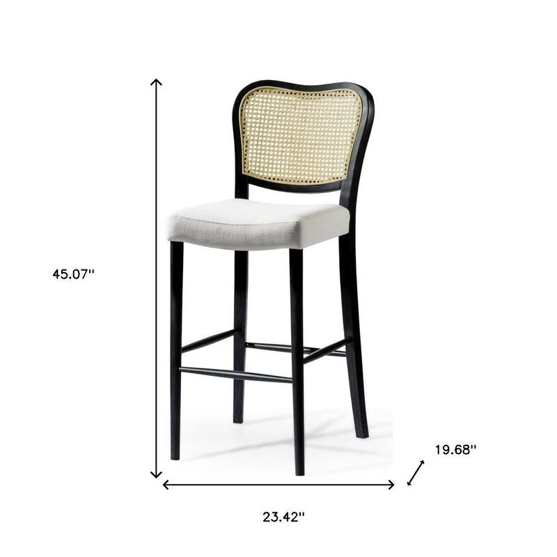 HomeRoots 31" White and Black Fabric and Solid Wood Bar Height Bar Chair