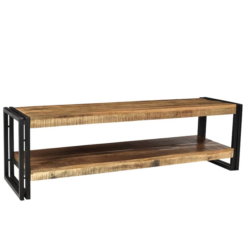 Handmade Timbergirl Reclaimed Wood and Metal Bench with Shelf (India) - 60" - 60" - Brown