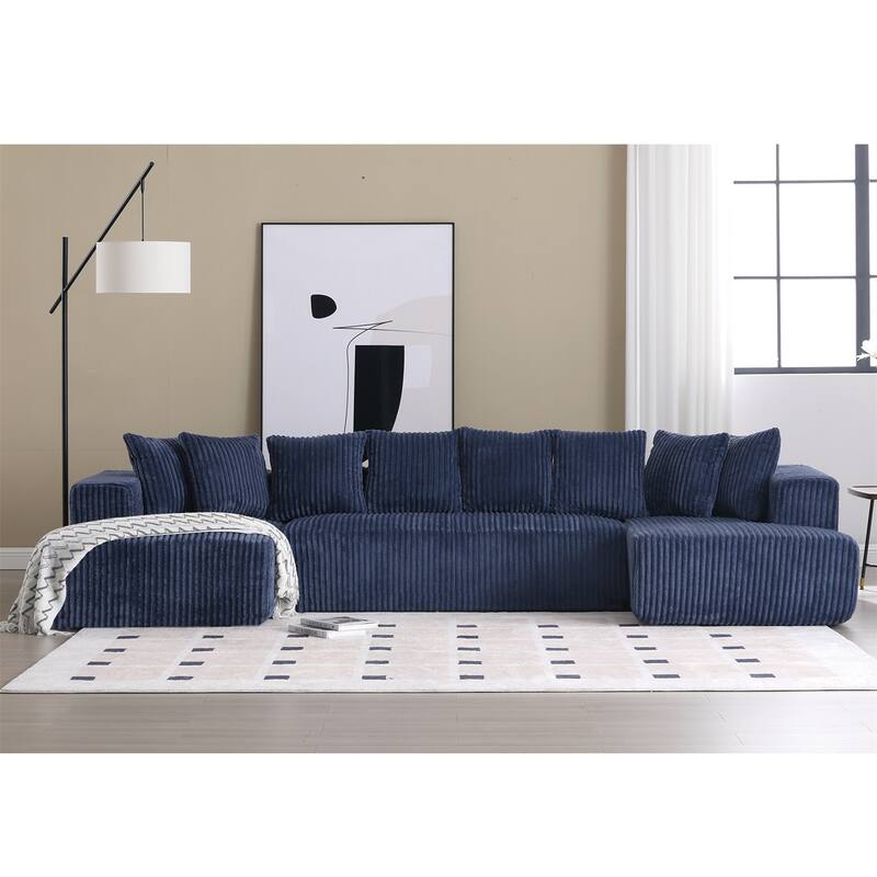 131" Modular Corduroy Sectional U-shaped 4 Seater Couch - Blue