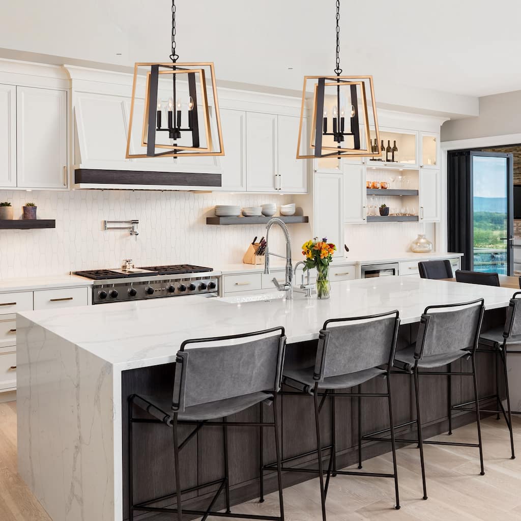 Modern Black Gold 4-light Chandelier Geometric Large Pendant Lights