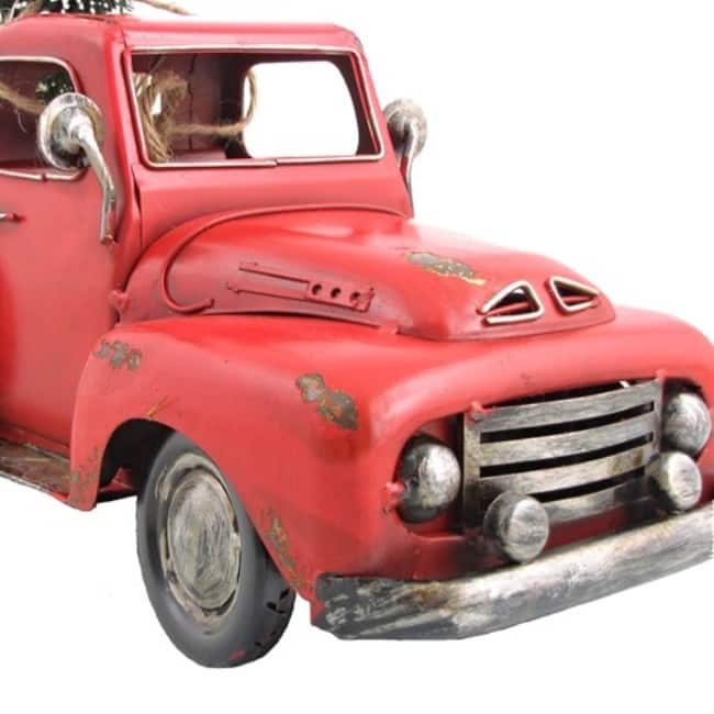 Red Iron Pickup Truck with Christmas Tree - 16.22"x6"x6.5"T