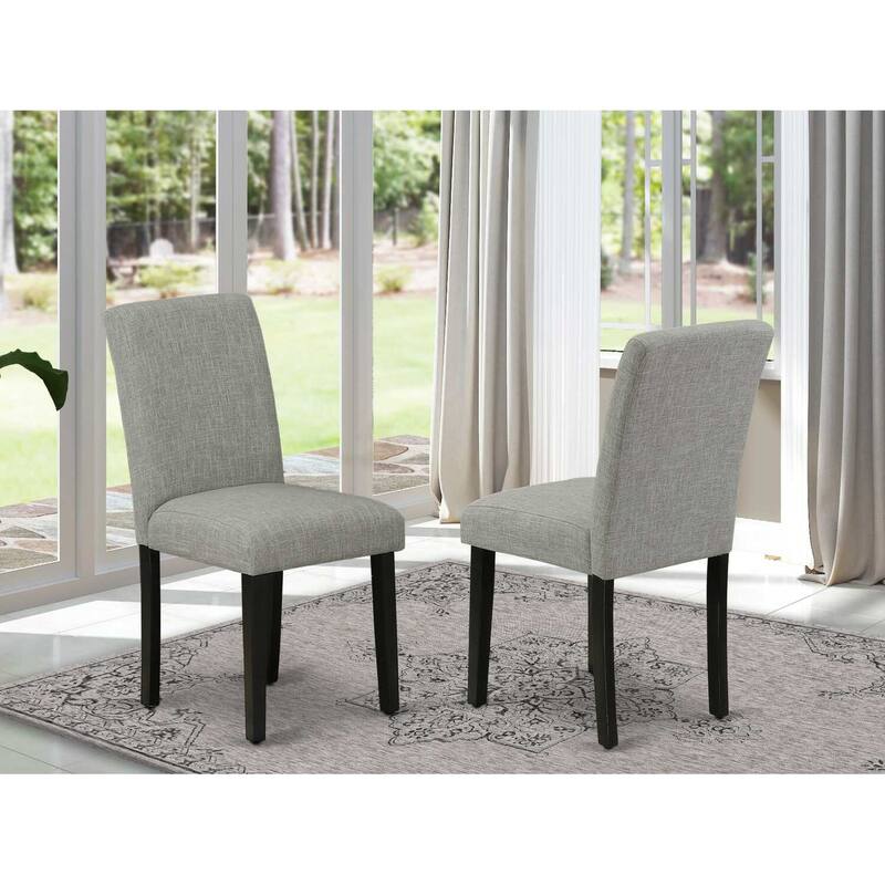 Parsons Round Dining Chair - Linen Fabric Seat, Solid Wood Frame - Modern Kitchen Accent Chair