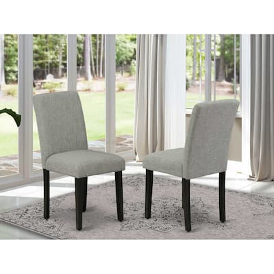 Parsons Round Dining Chair - Linen Fabric Seat, Solid Wood Frame - Modern Kitchen Accent Chair