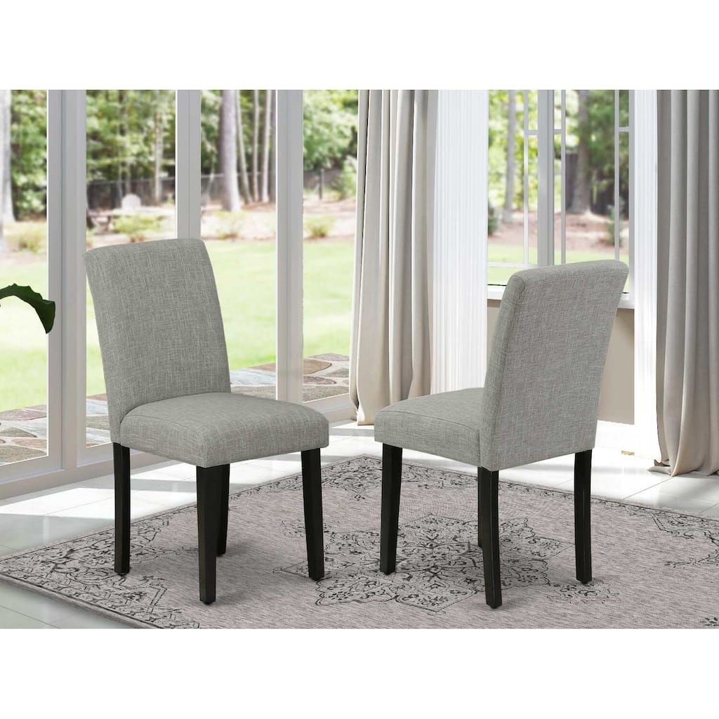 Parsons Round Dining Chair - Linen Fabric Seat, Solid Wood Frame - Modern Kitchen Accent Chair