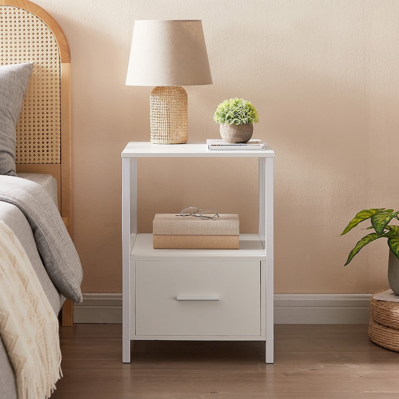VECELO White Nightstands Square Side Table/Sofa Table/End Table with Drawers