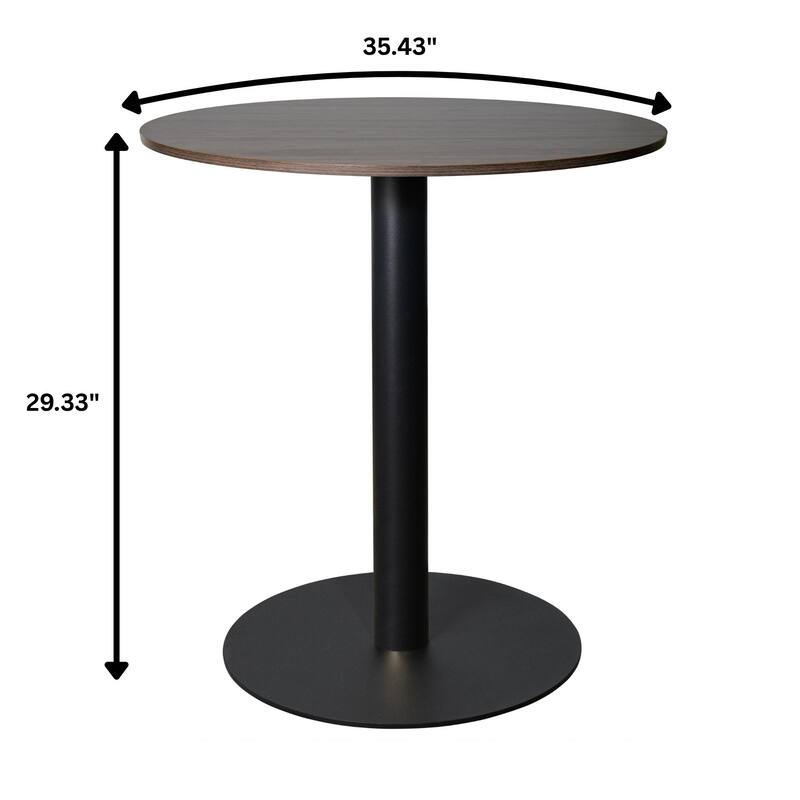 Vail Round Dining Table with 36 in. MDF Tabletop in Black Stainless Steel Round Base Accent Kitchen Table