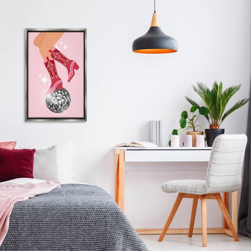 Stupell Balancing Disco Cowgirl Framed Floater Canvas Wall Art Design By LSR Design Studio