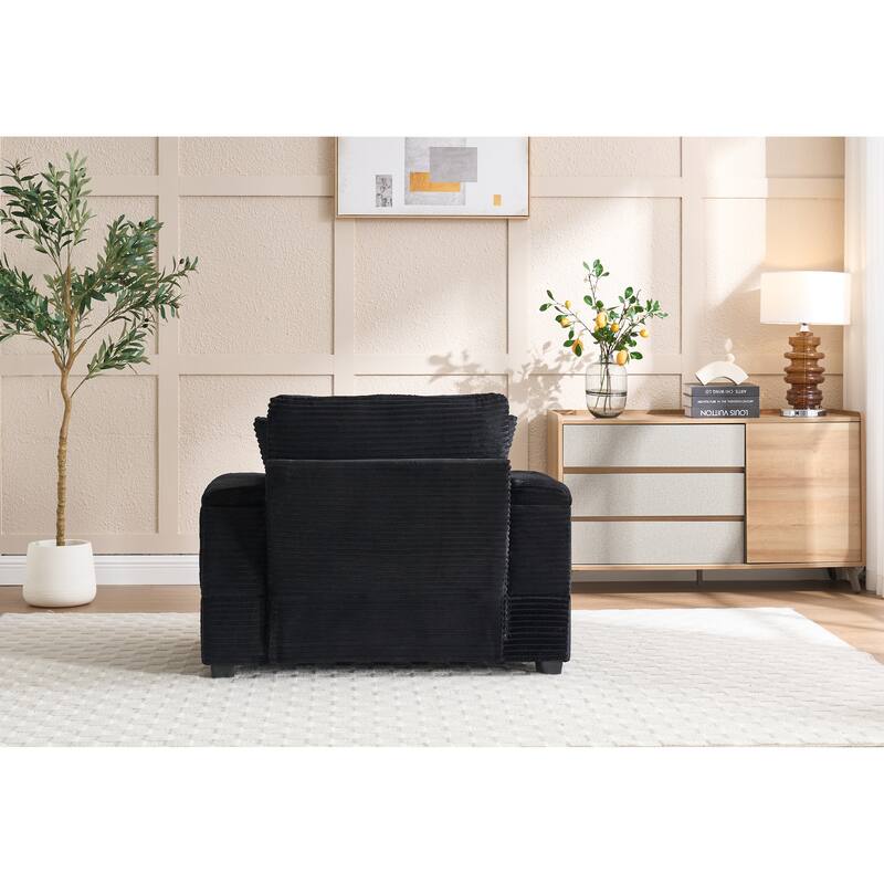 Corduroy Upholstered Chaise Lounge with Movable Ottoman, Living Room Storage Sofa Chair with Cup Holder, Detachable Cushions