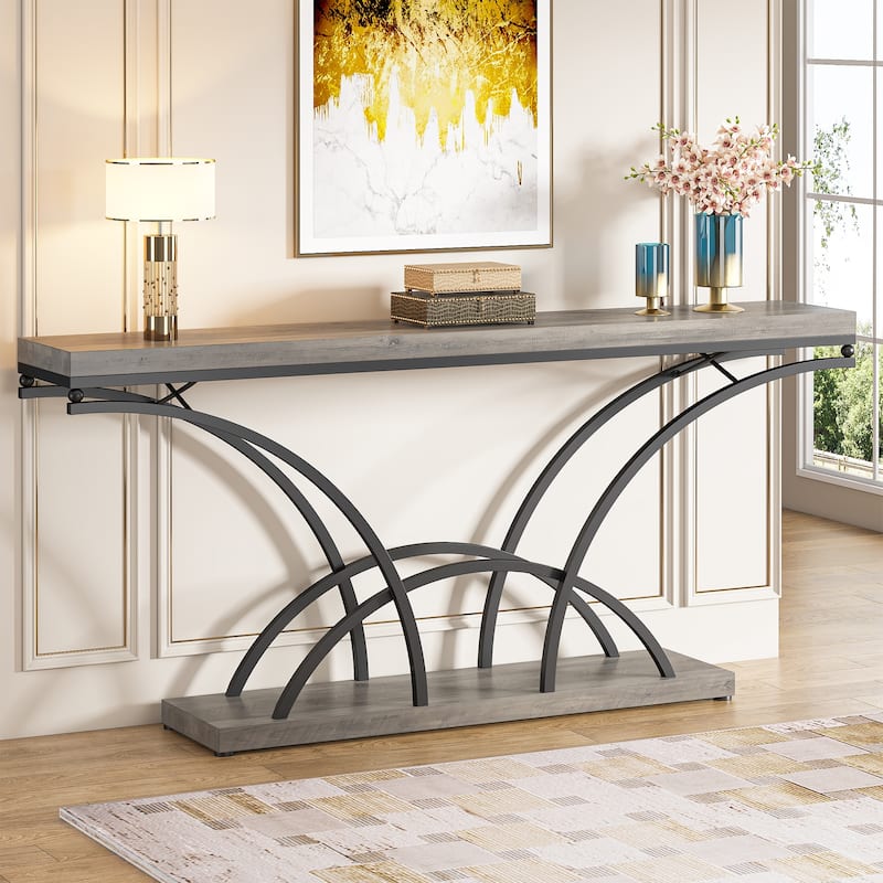 70.9 Inch Long Console Table for Entryway,Gold Sofa Table with White Faux Marble Tabletop - Grey+Black