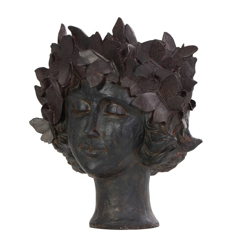 Bronze Resin Head Woman Indoor Outdoor Planter with Wide Opening and Butterfly Accents
