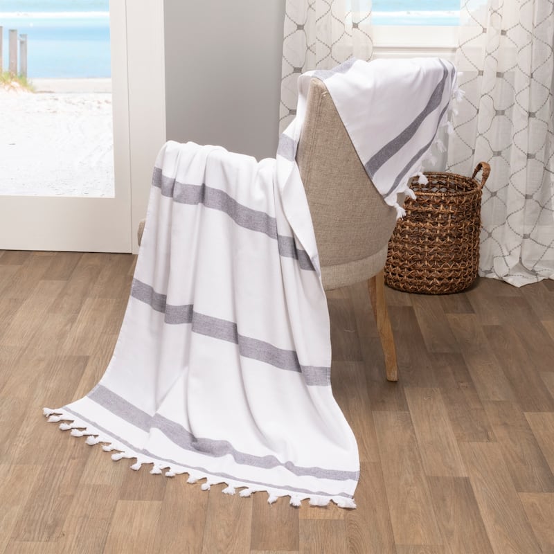 Superior Kai Stripe Fouta Beach Towel with Tassels - 35" x 68"