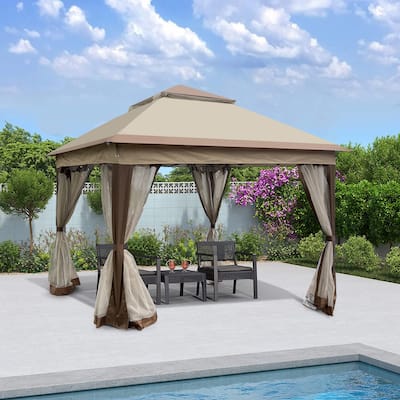 Outdoor Garden Patio Gazebo Double Roof Tent with Removable Curtains