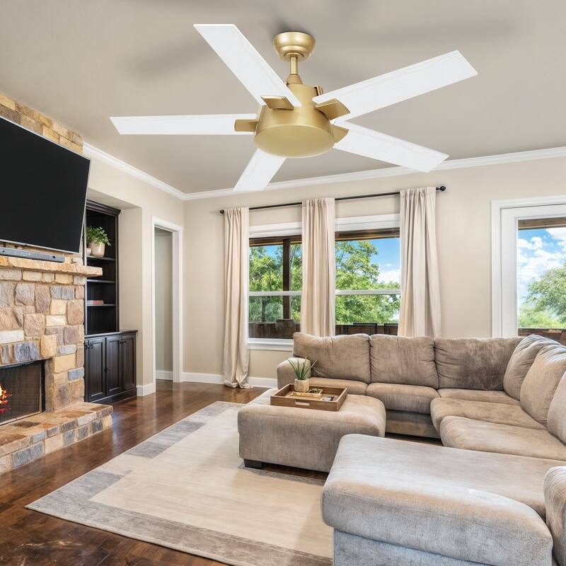 Moasis 52 Inch Modern Black Gold Ceiling Fan with Wall Switch & Remote - White&Gold