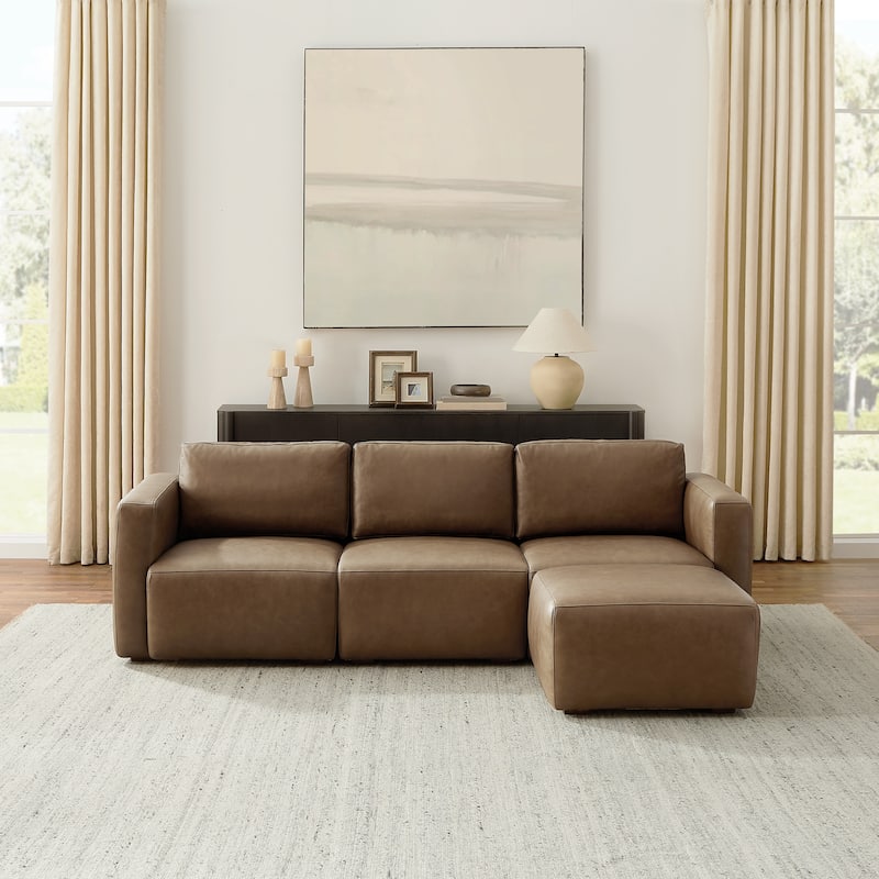 Art Leon Genuine Leather 4-Piece Modular Sectional Sofa - Chocolate