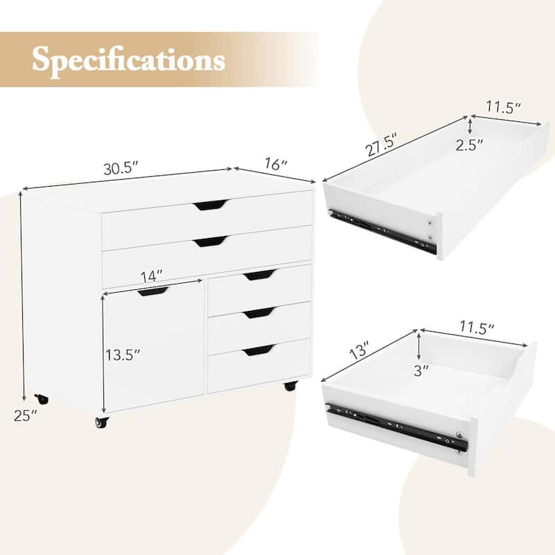 5-Drawer Mobile File Cabinet Rolling Lateral Filing Cabinet w/Wheels