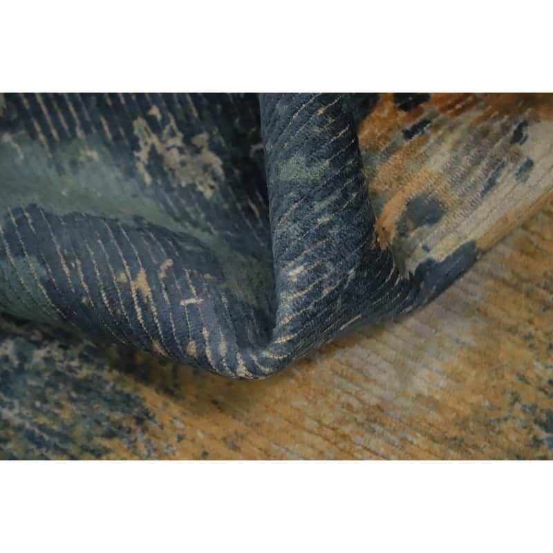 Hand Knotted Oriental Viscose Silk Carpet Modern Pictorial Multi-Colored Abstract Area Rug - 7' 8'' X 5' 6''