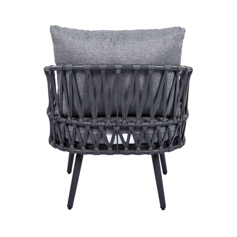 Roomfitters 4-Piece Outdoor Patio Conversation Set with Woven Rope Backrest, Cushions and Metal Frame Chairs