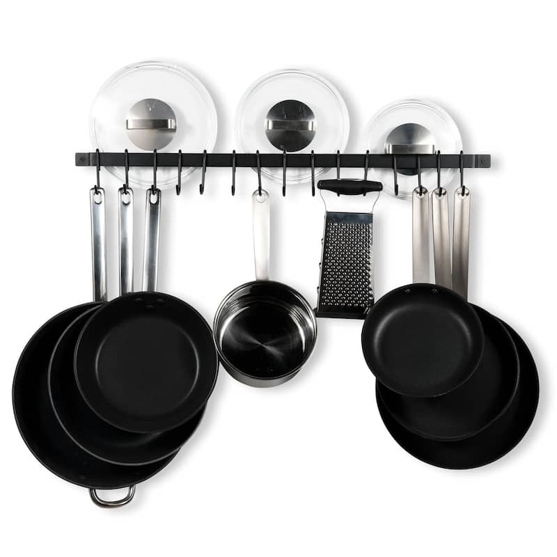 Wallniture Casto 30" Pots & Pans Holder with 15 Hooks, Steel Kitchen Rack, Black