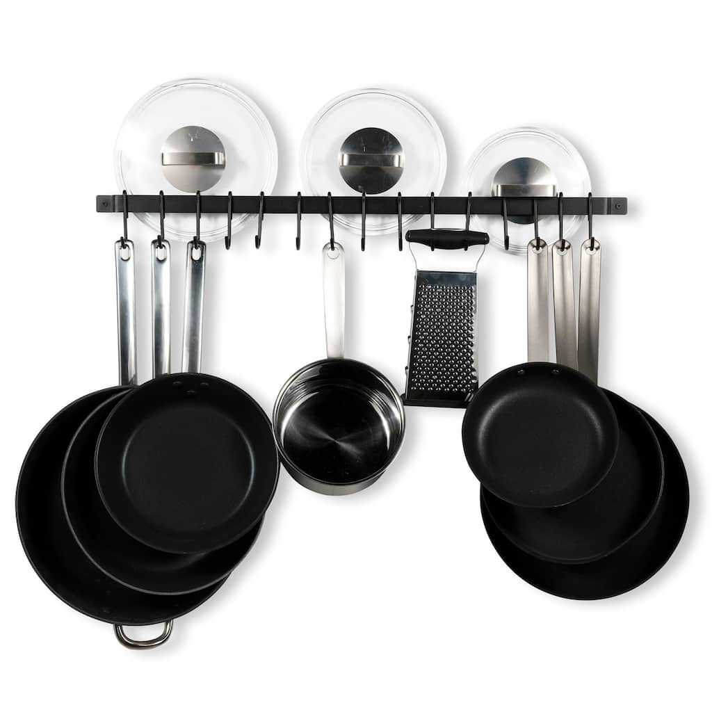 Wallniture Casto 30" Pots & Pans Holder with 15 Hooks, Steel Kitchen Rack, Black