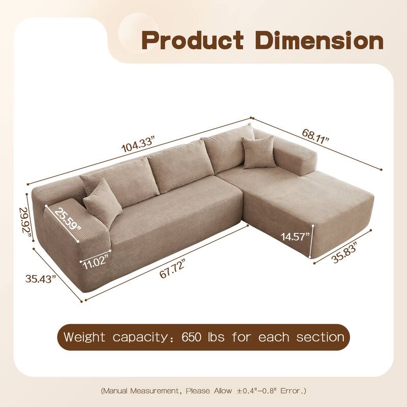 OVIOS Pit Stripes No Assembly Required Chaise Sofa