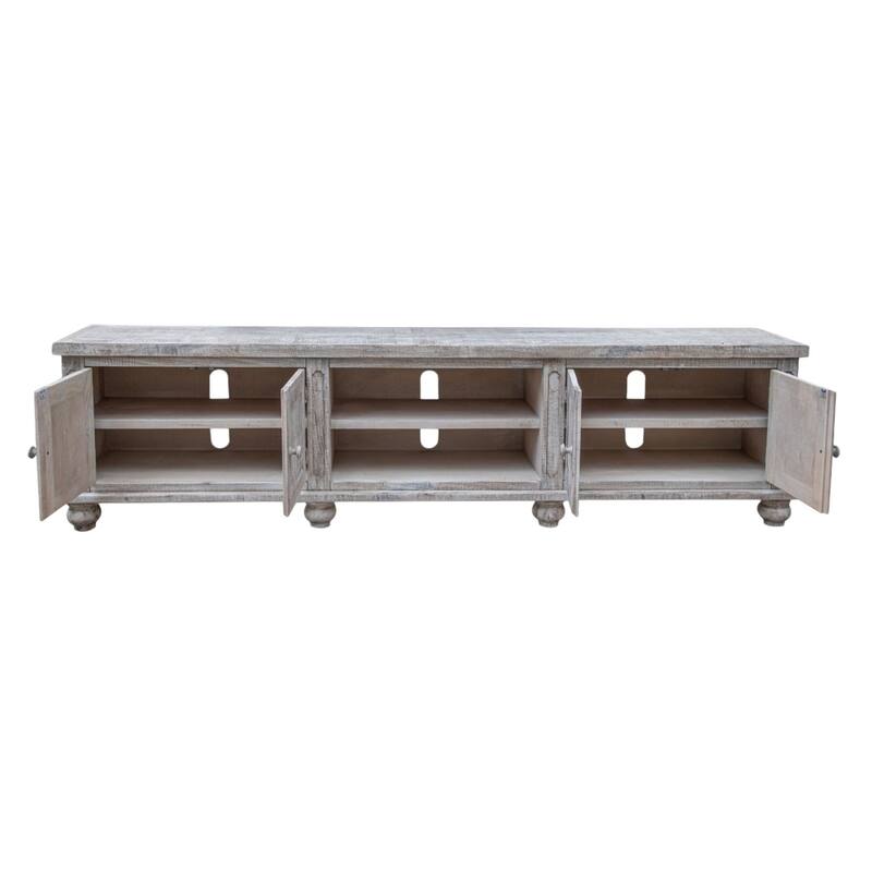 HomeRoots 93" Desert Sand Solid Wood Cabinet Enclosed Storage Distressed TV Stand - 93' X '27' X '15.75