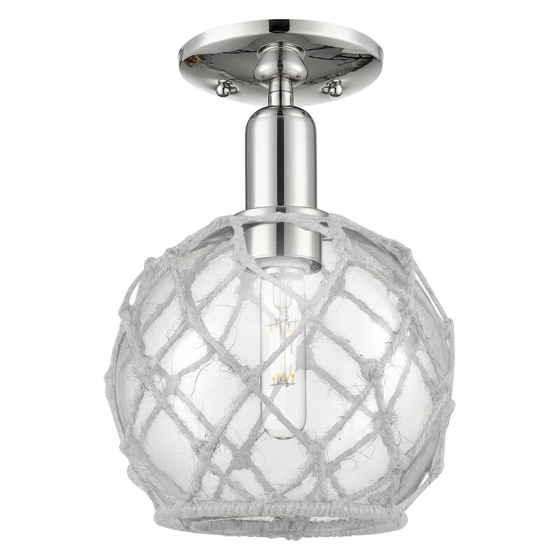 Innovations Lighting Endless Possibilities Arcadia - Farmhouse Rope - 1 Light 8" Semi-Flush Mount - Clear Glass with White Rope/Polished Nickel