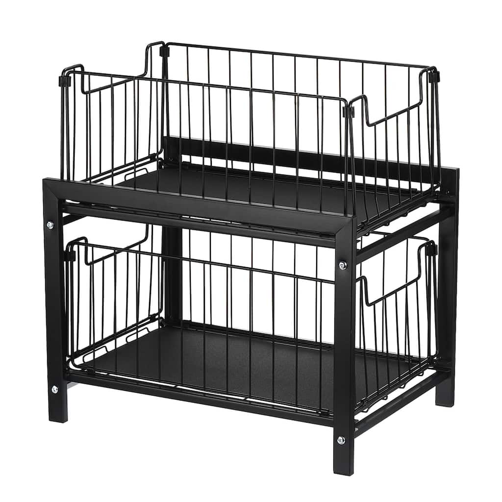 2 Tier Under Sink Cabinet Organizer with Sliding Drawer Pull Out Baskets, Black