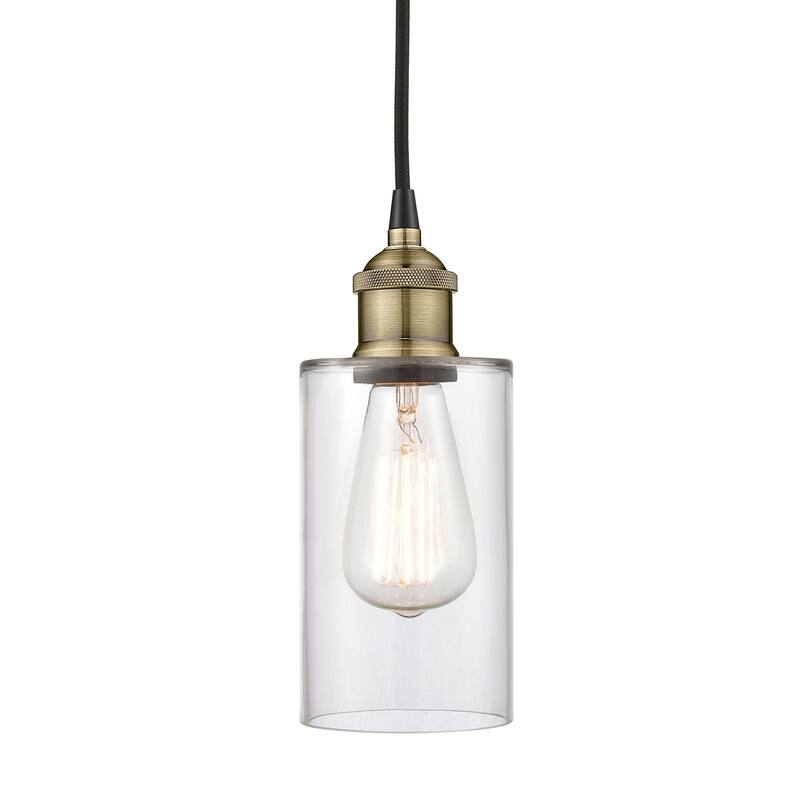 Innovations Lighting 616-1P-10-4 Clymer Pendant Clymer 4" Wide Mini - Black Antique Brass / Clear