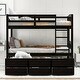 preview thumbnail 17 of 30, Minimalist Twin over Twin environmentally friendly solid Wood Bunk Bed with Trundle and Drawers,White, full length guardrails Black