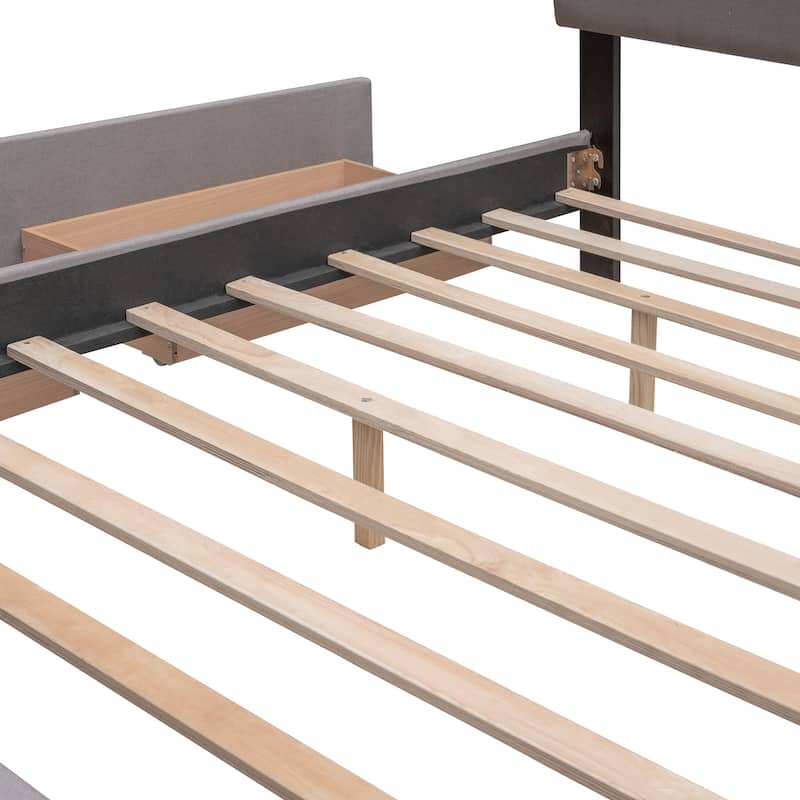Roomfitters Queen Upholstered Platform Bed with Pull-Out Trundle, Modern Tufted Headboard