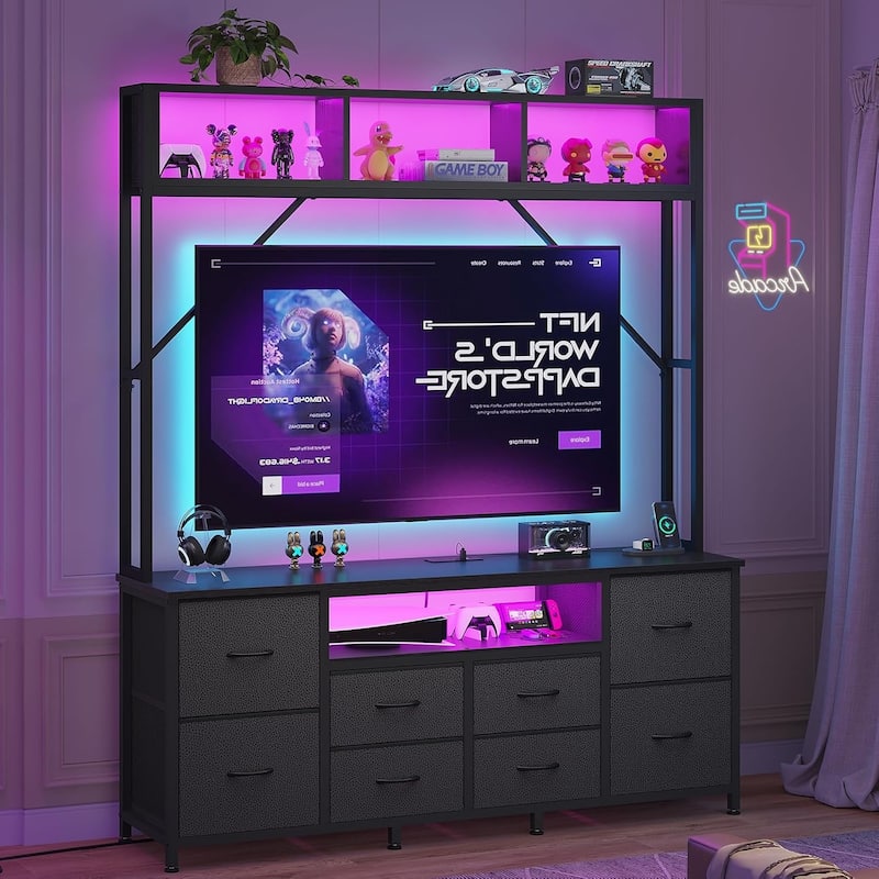 TV Stand for Living Room with LED Lights & Power Outlets TV Stand Dresser