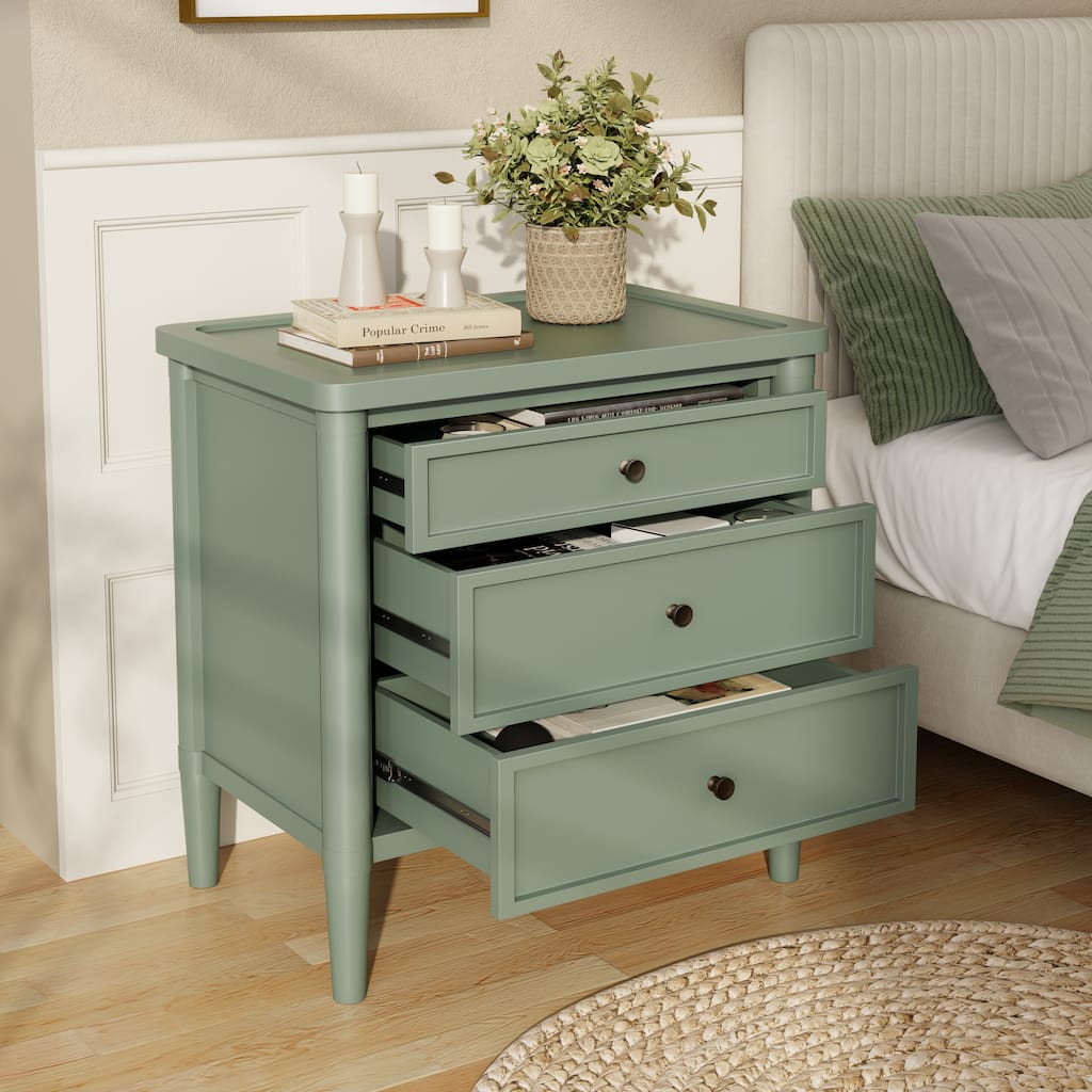 Christopher Knight Home - Modern Minimalist 23.62" Nightstand with Roller Glide Drawers & Solid Wood Legs, Versatile Home Use