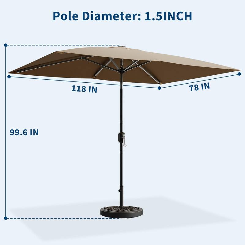 10'X6.5' Rectangular Outdoor Umbrella, with Crank & Push Button Tilt
