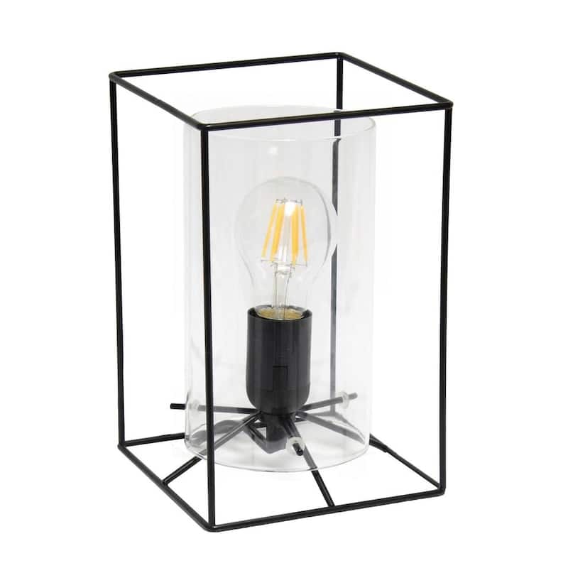 Lalia Home Framed Table Lamp with Clear Cylinder Glass Shade - Small - Black/Clear