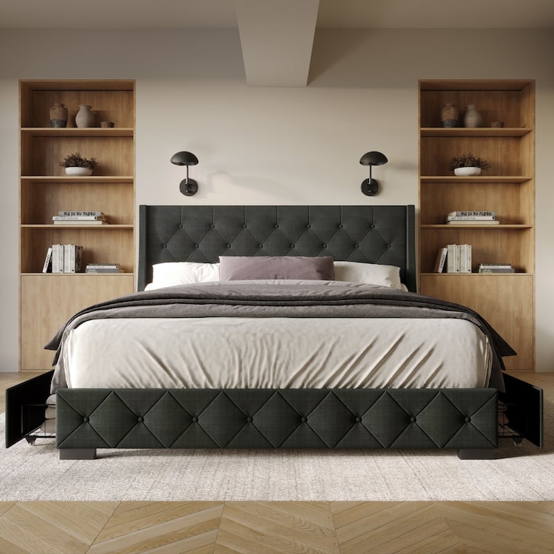 Olympia Tufted Upholstered Storage Platform Bed - Charcoal Grey - Full