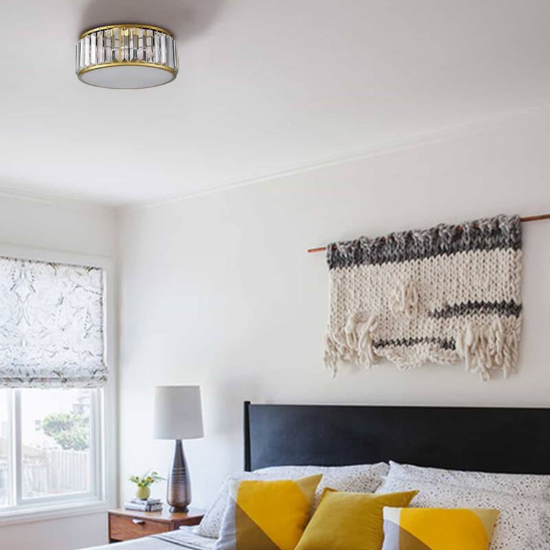 La Palma Modern Gold Crystal Flush Mount Ceiling Light Fixture - Brass