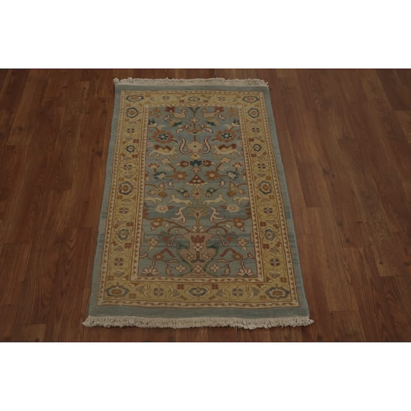 Hand Knotted Oriental 100% Wool Carpet Traditional Floral Navy Blue & Blues Ziegler Area Rug - 3' 2'' X 1' 11''