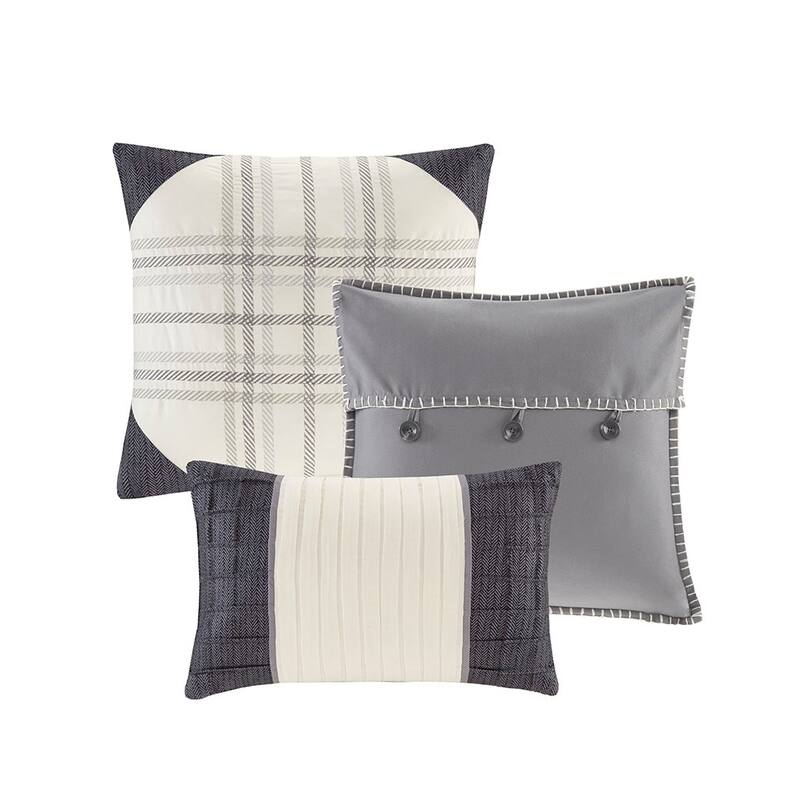 GDF Studio - Ridge Printed Herringbone Reversible Quilt Set with Throw Pillows