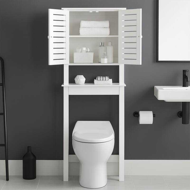Santorin Over The Toilet Storage Cabinet with Double Vented Doors - 24.8"L x 9"W x 70.5"H