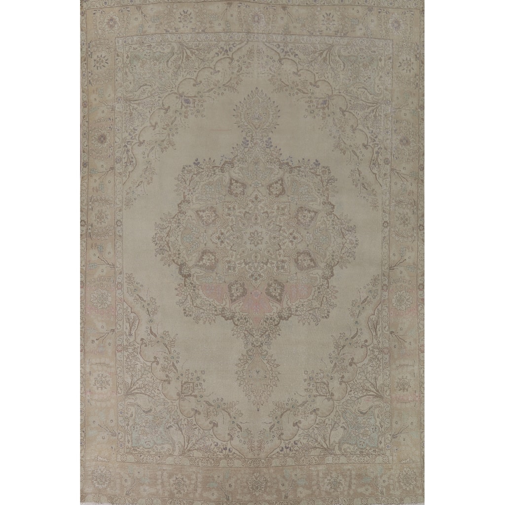 Earth Tone Tabriz Vintage Persian Area Rug Hand-Knotted Wool Carpet - 9'2" x 12'7"