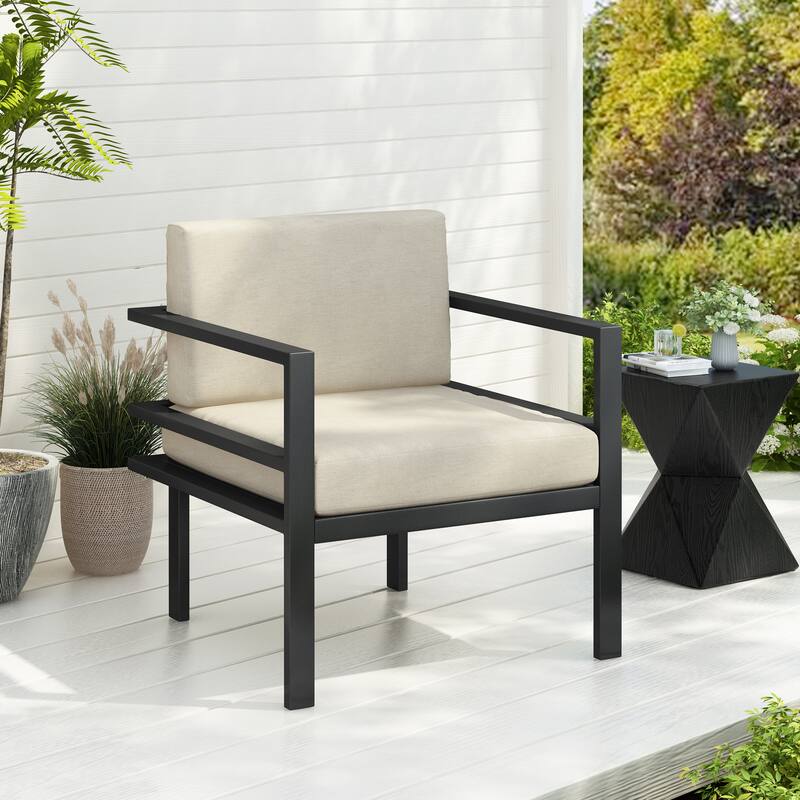 27.7'' Modern Outdoor Lounge Chair Aluminum Frame Weather-Resistant Cushions Patio