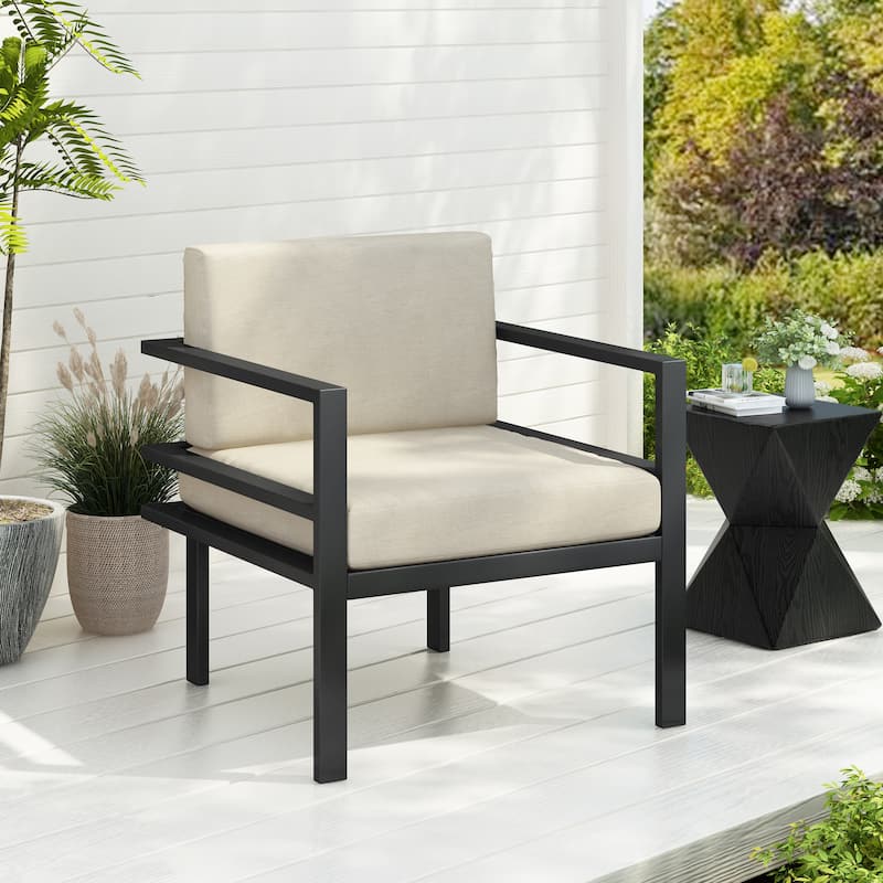 Christopher Knight Home - PureNest 27.7'' Outdoor Lounge Chair with Aluminum Frame, Weather-Resistant Cushions, Sleek Design - 1-Piece - BLACK