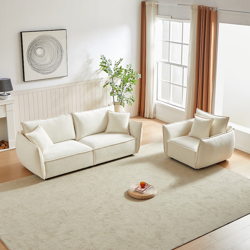 88" Modern Chenille Sofa with Extra 2 Pillows for Living Room - Loveseat + Single - Beige
