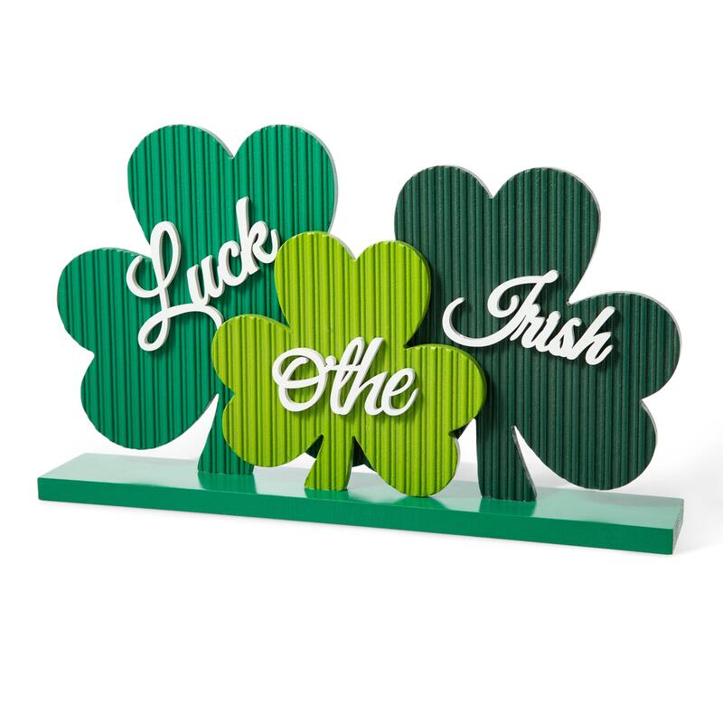 Glitzhome 16"L St. Patrick's Wooden Shamrocks Table decor