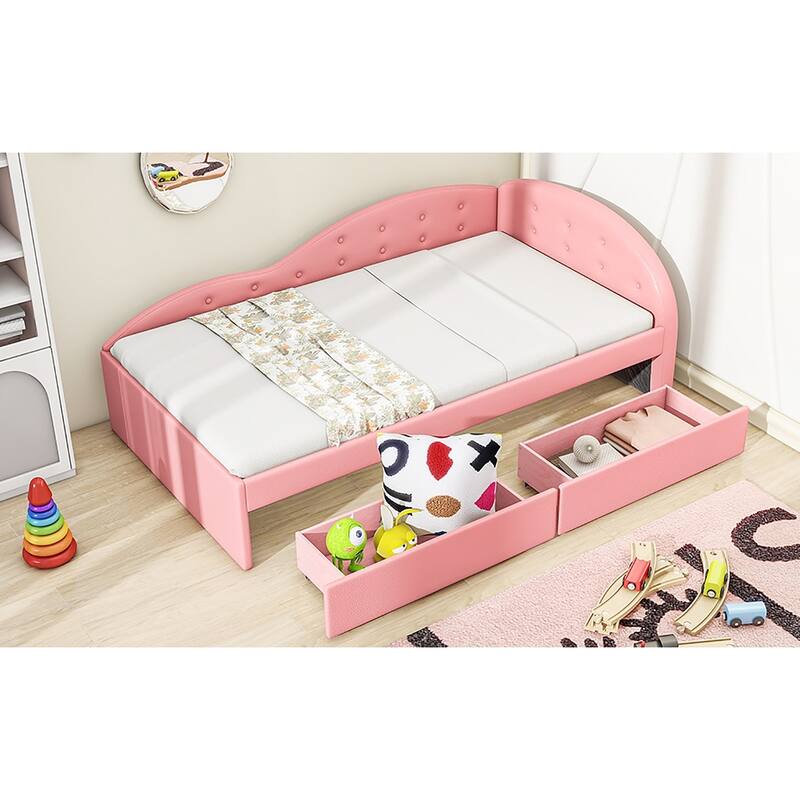 Twin Size PU Upholstered Tufted Daybed with Two Drawers