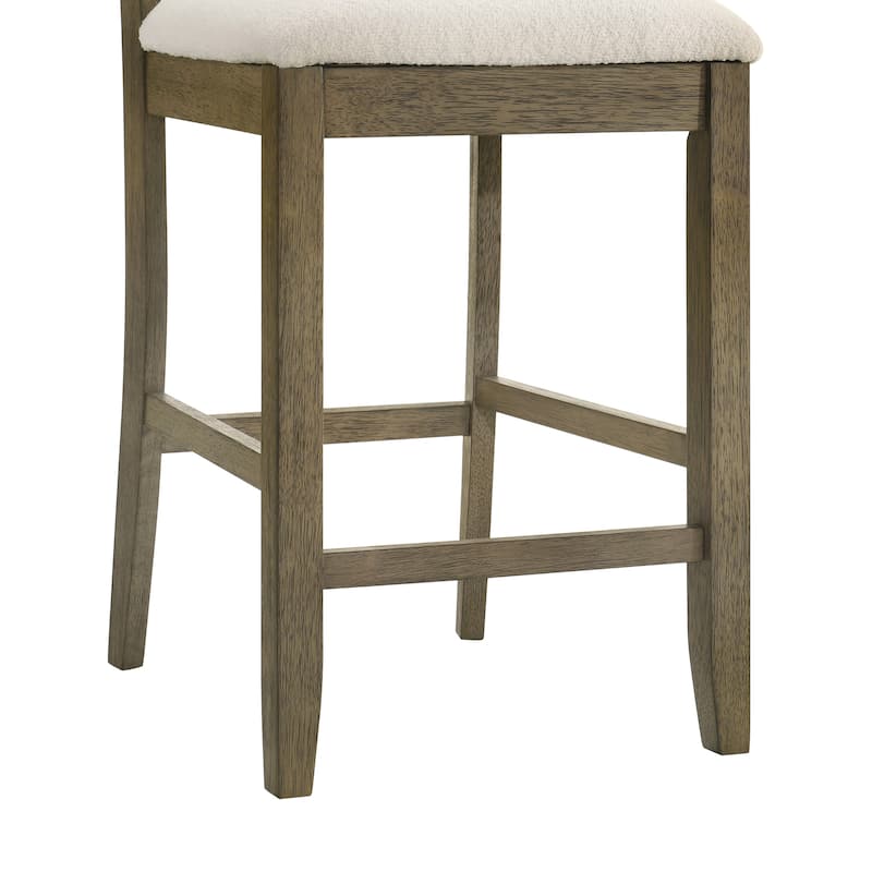 Merie Modern Transitional Wood Counter Height Kitchen Bar Stool with White Boucle Fabric Upholstered Seat